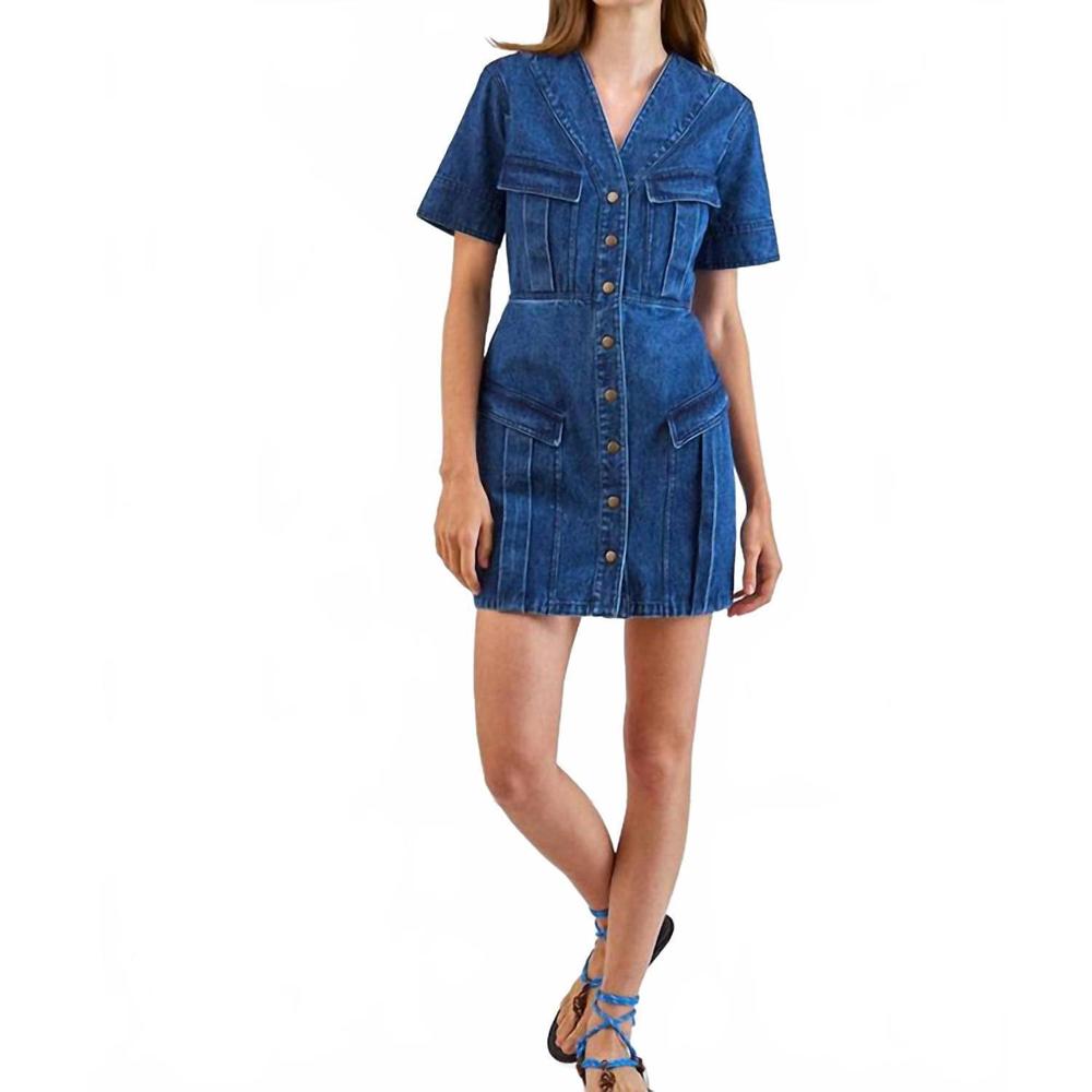 HUNTER BELL Blue Denim Button-Front Mini Dress
